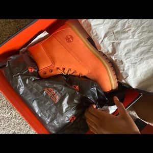Orange timbs size 8 in men